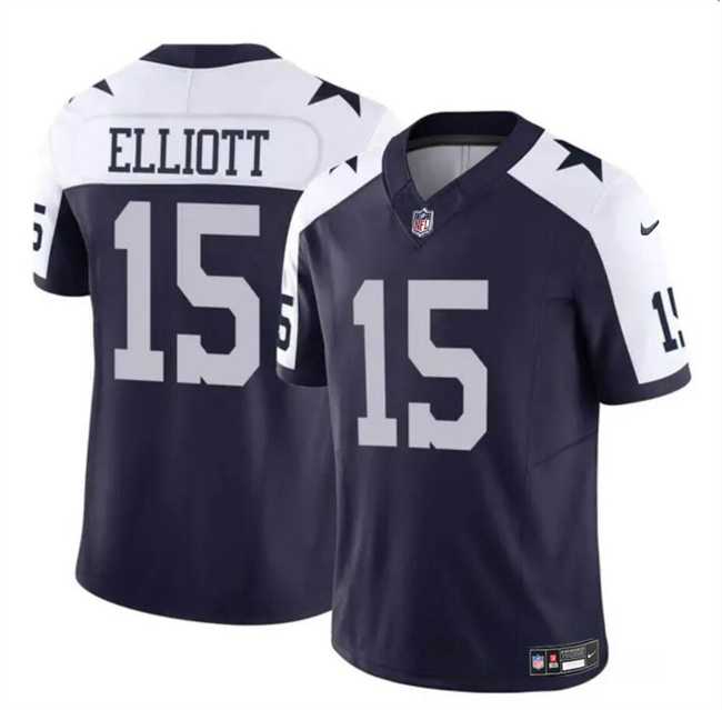 Men & Women & Youth Dallas Cowboys #15 Ezekiel Elliott Navy White 2023 F.U.S.E Thanksgiving Vapor Limited Stitched Jersey->dallas cowboys->NFL Jersey